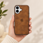 iPhone 16 Uyumlu Deri Görünümlü Kahverengi Kılıf