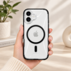 iPhone 16 Uyumlu Şeffaf MagSafe Kılıf – Siyah Kenarlı Darbeye Dayanıklı