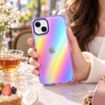 iPhone 15 Uyumlu Renk Geçişli Şeffaf Kılıf – Mor Çerçeveli