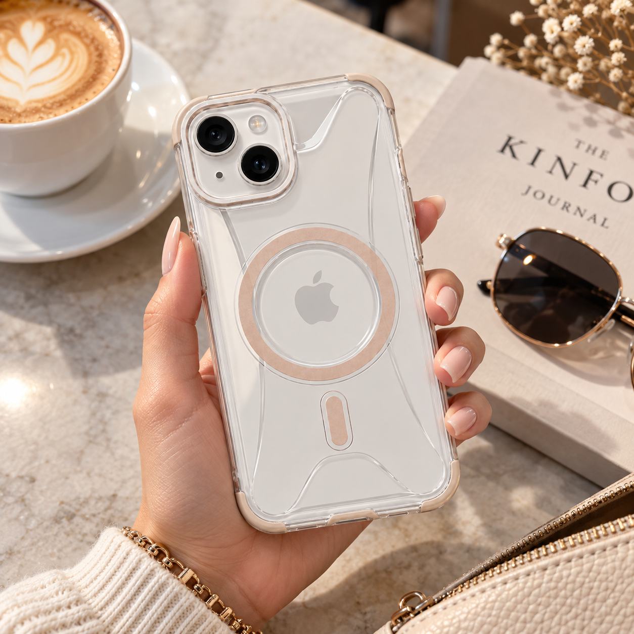 iPhone 15 Uyumlu Şeffaf MagSafe Kılıf – Bej Detaylı iPhone 15 Uyumlu Şeffaf MagSafe Kılıf – Bej Detaylı - Görsel 1