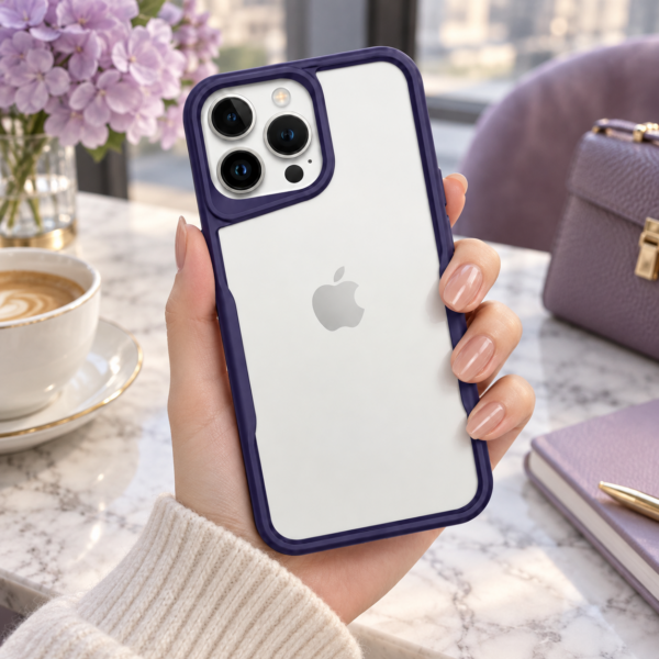 iPhone 14 Pro Max Uyumlu Mor Şeffaf Kılıf – Kamera Korumalı