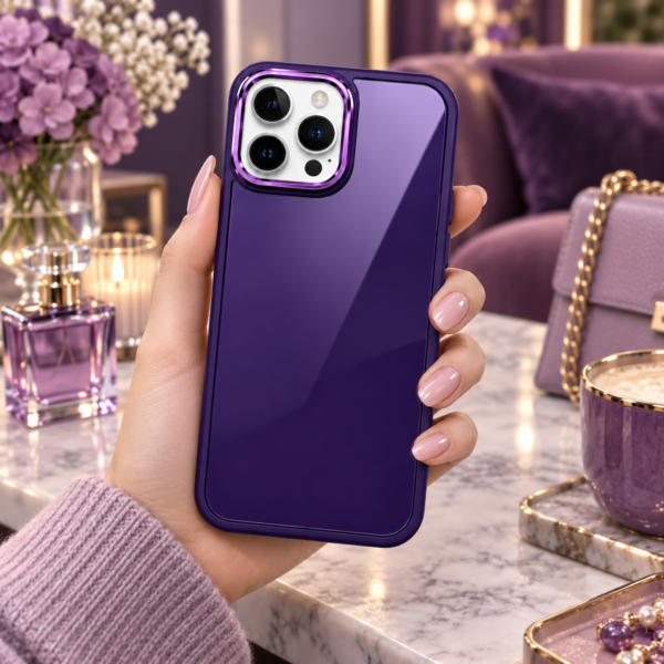 iPhone 14 Pro Max Uyumlu Mor Kılıf – Parlak Kamera Çerçeveli