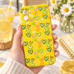 iPhone 11 Uyumlu Sarı Kalpli Desenli Telefon Kılıfı